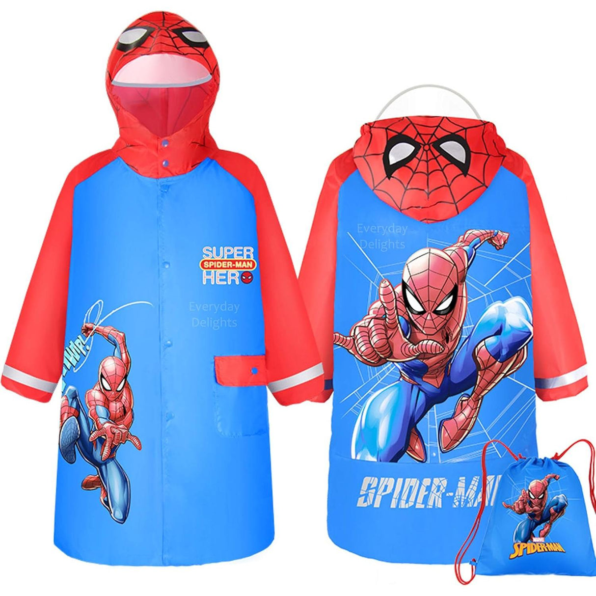 Kids Disney Cartoon Themed Raincoats with Hood and Expandable Backpack Space