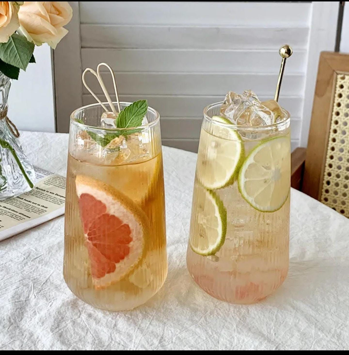 High Quality Borosilicate Ribbed Drinking Glasses – 480ml Clear Vertical Line Design (6pcs Set)