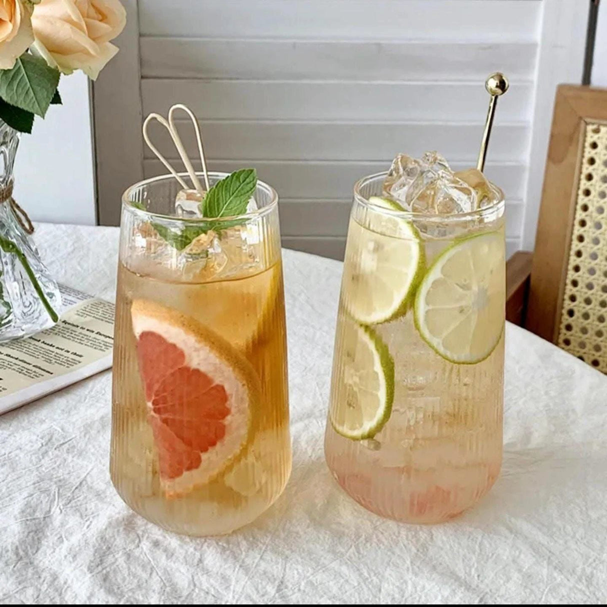 High Quality Borosilicate Ribbed Drinking Glasses – 480ml Clear Vertical Line Design (6pcs Set) Drinkware Sets