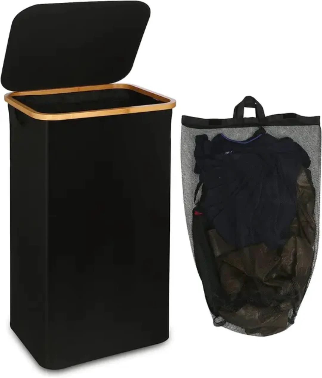 Foldable Bamboo Laundry Basket with Lid 100L Laundry Baskets