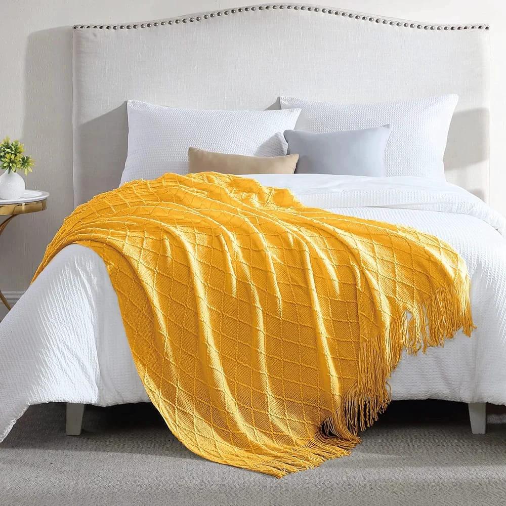 High-Quality Knitted Tassel Throw Blanket Acrylic Cashmere Decorative Sofa and Bed Shawl Blankets