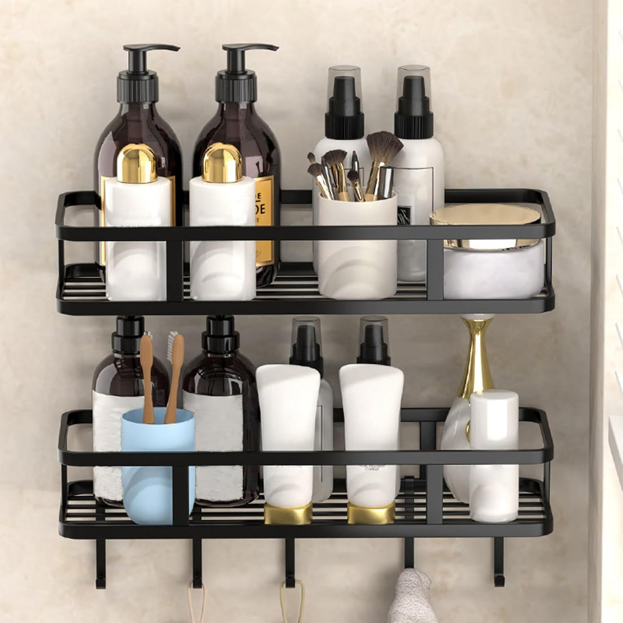 Rustproof Wall-Mounted Shower Corner Caddy Adhesive Bathroom Organizer Shelf