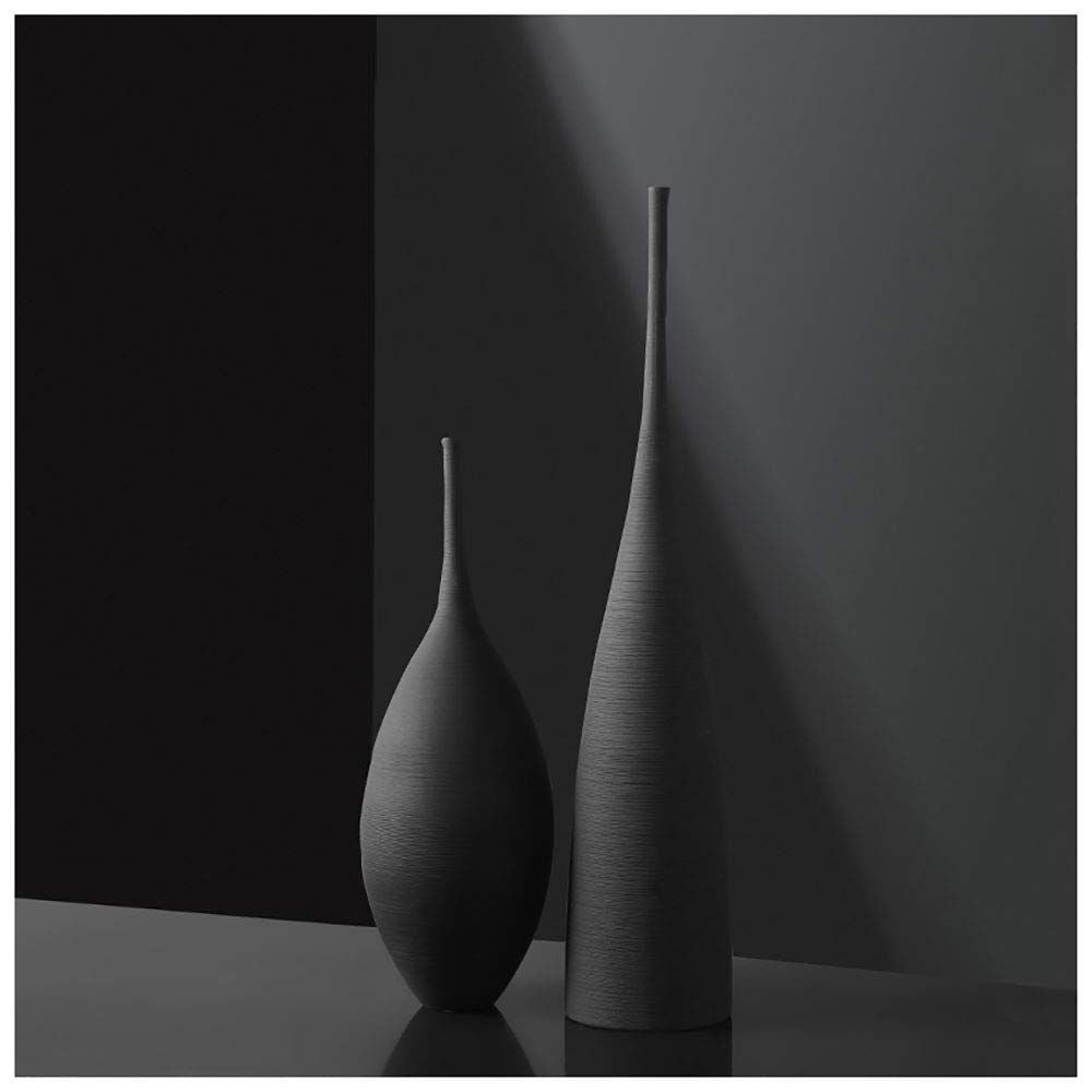 Luxury 2pcs Black Brushed Décor Vases – Elegant Ceramic Home Decoration Set
