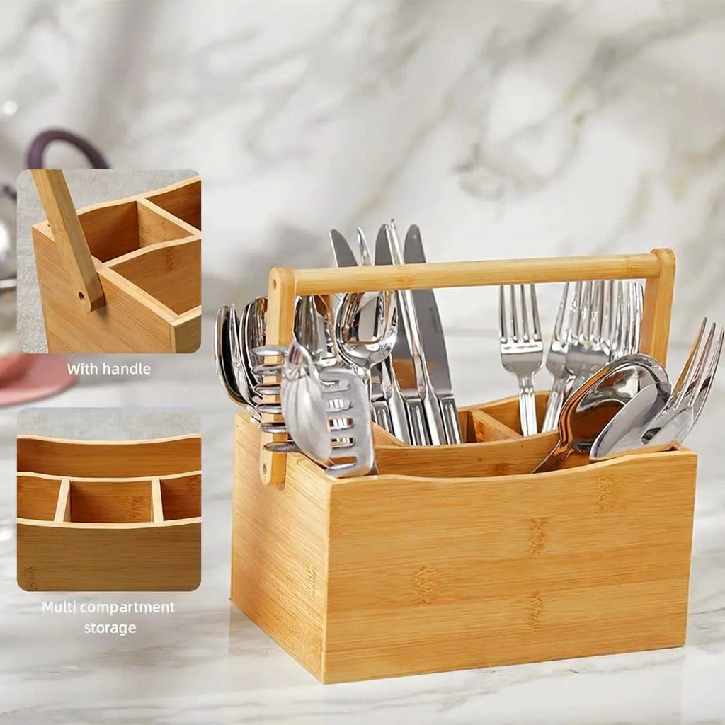 Large Bamboo Cutlery Organiser Cutlery Organiser Flatware Trays