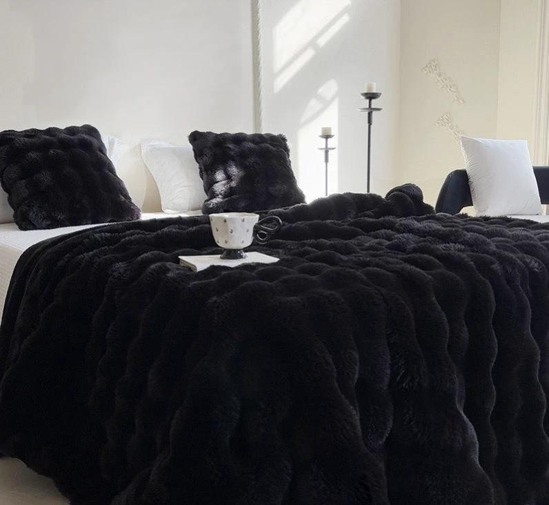 Luxurious Double Layer Faux Furry Bubble Blanket 180×200cm beddings Blankets