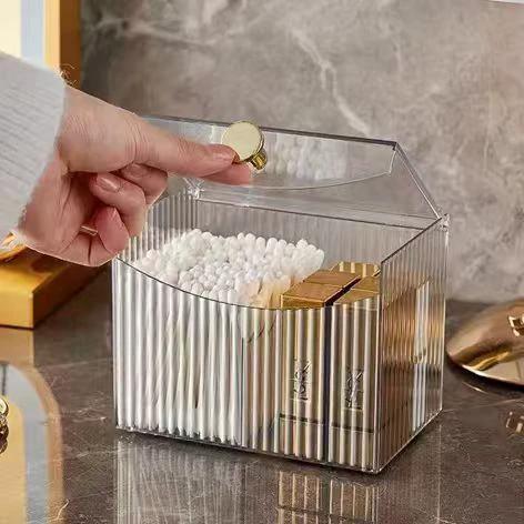 2 Compartment Acrylic Storage Box Dustproof Makeup and Cotton Pad Organizer Cosmetic Organizer Travel Organizer Bags