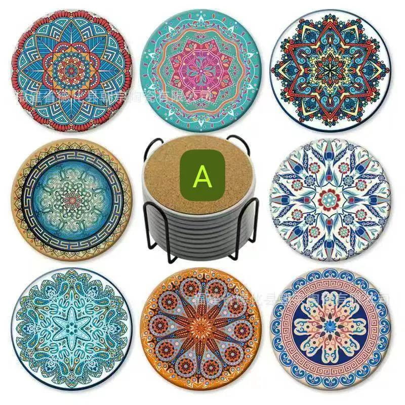 8Pcs Ethnic Style Ceramic Coasters Ceramic coaster Coasters