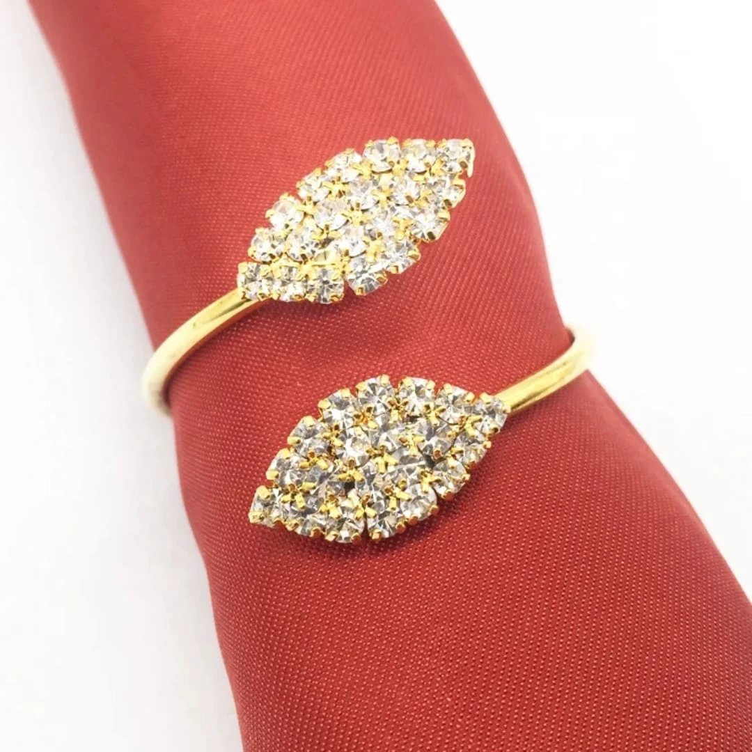 Elegant Crystal Leaf Napkin Rings Set of 6 Gold Finish Napkin holder Napkin Rings