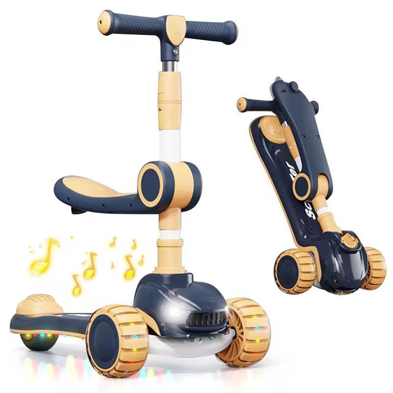 Foldable Kids Scooter with Seat LED Lights and Music Baby Gift Sets