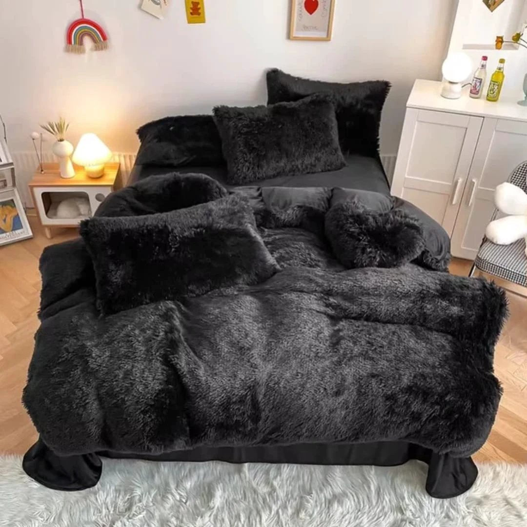 6pcs Luxury Velvet Plush Fluffy Duvet Set 6x6 with Fleece Bedsheet and Pillowcases Bedding