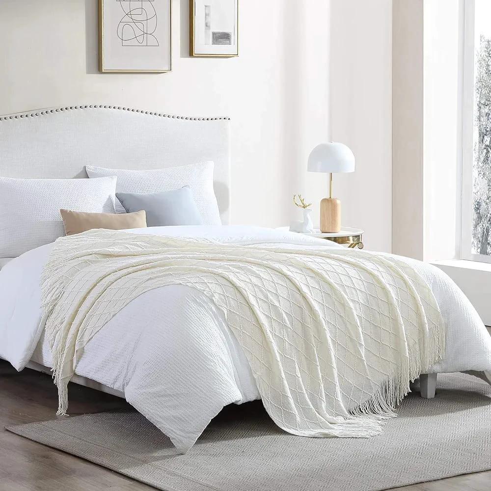 High-Quality Knitted Tassel Throw Blanket Acrylic Cashmere Decorative Sofa and Bed Shawl Blankets