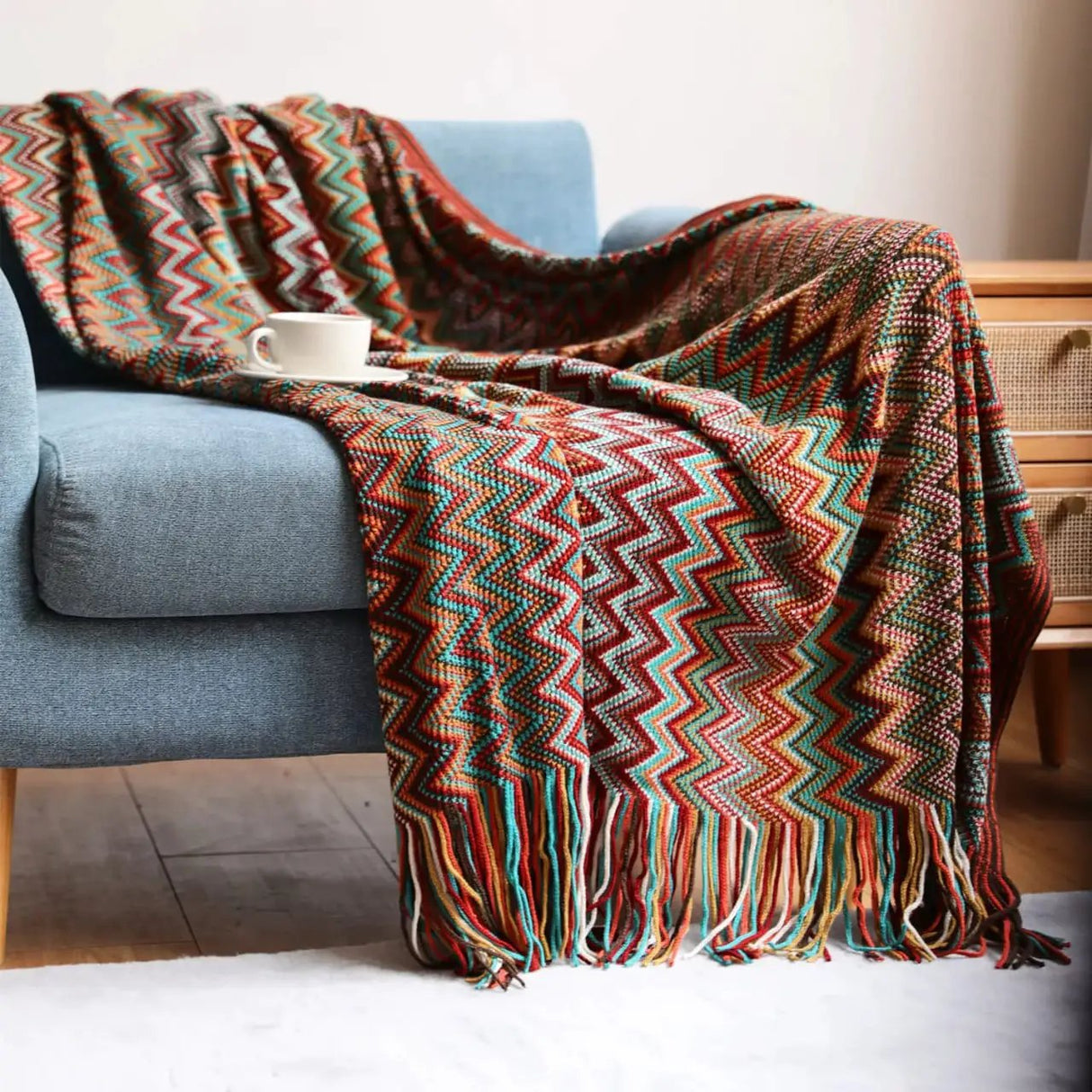 Bohemian Knitted Throw Blanket With Tassel Cold essentials Throw Blankets