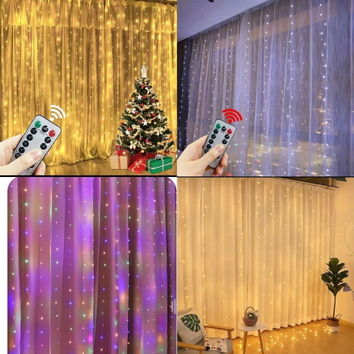 3M × 3M Curtain Lights with Remote
Beautiful fairy string lights for festive décor