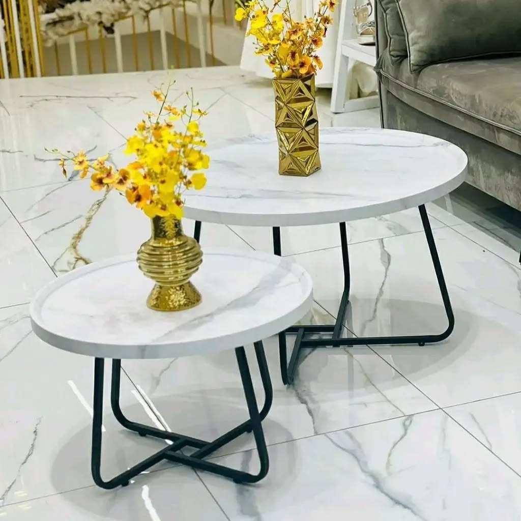 PALERMO Living Room Modern Nesting Tables with Marble Effect Top