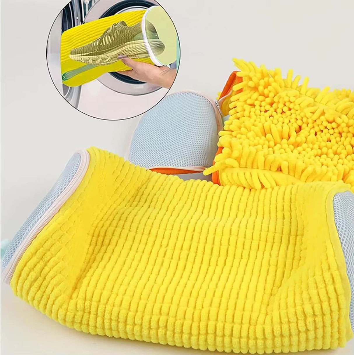Microfiber Shoe Washing Machine Bag – Anti-Deformation Chenille Laundry Pouch