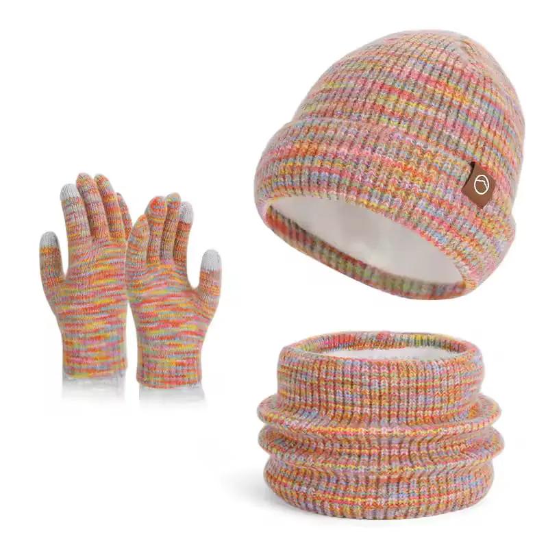Kinija 3 Piece Knitted Winter Set Beanie Scarf Gloves Multicolour Clothing & Accessories Neck Gaiters