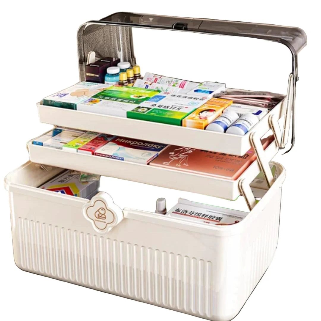 3 Layered Portable Medicine Storage Box – Multi-Compartment Organizer First Aid Kits