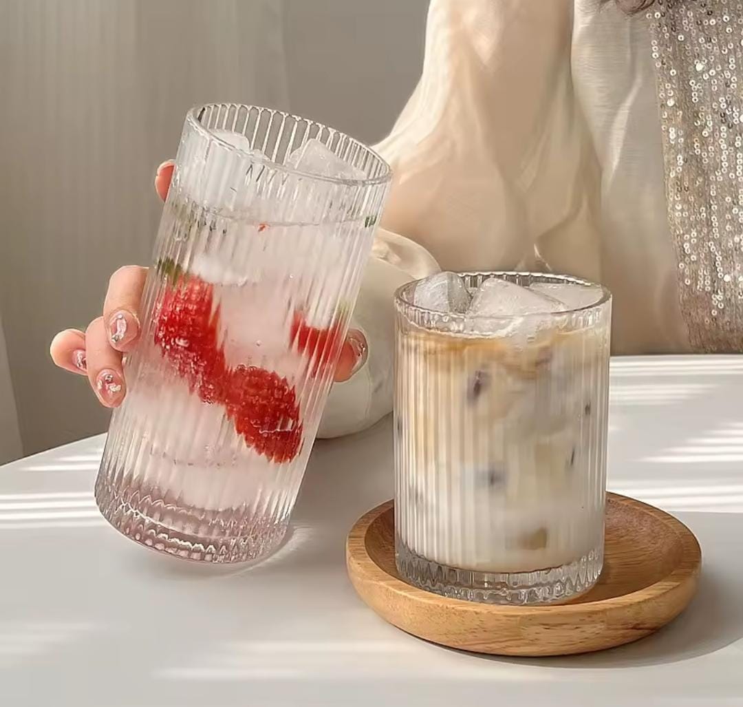 6pcs High Borosilicate Ribbed Water and Juice Glasses – 450ml Elegant Heat-Resistant Drinkware Set