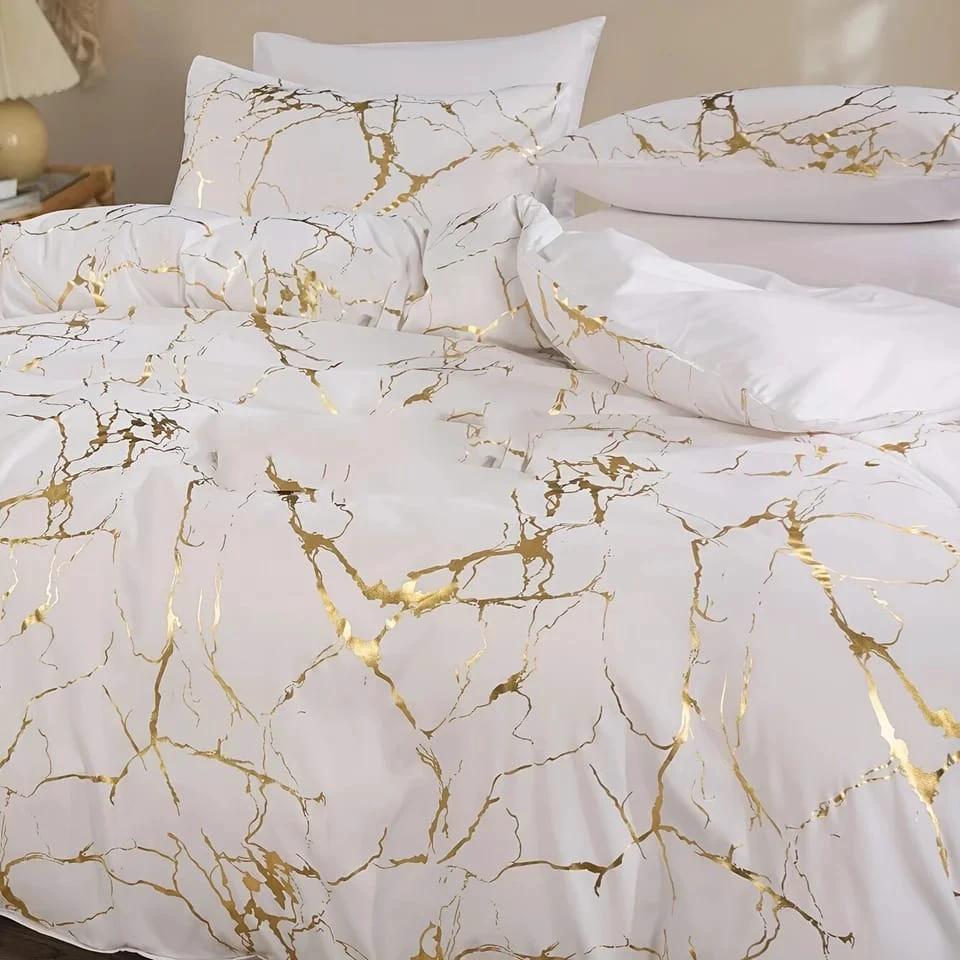 White Marble Printed 3-Piece Luxury Microfiber Down Comforter Quilt Cover Set with Zipper Closure duvet covers Duvet Covers