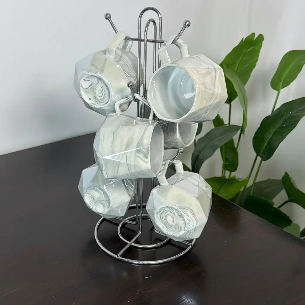 Pearl Marble Octagon Mugs – Set of 6 Kitchen & Dining Mugs