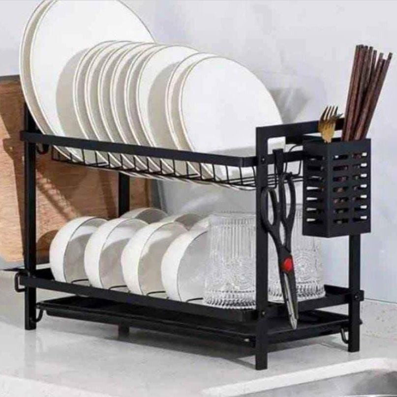 2 Tier Dish Rack Black and Gold Kitchen Organiser