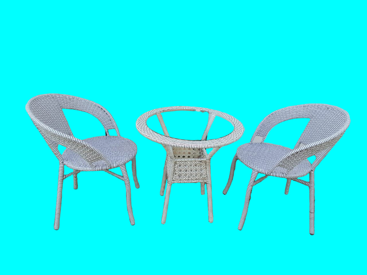 3-Piece Outdoor Rattan Bistro Set – Glass Top Table with Two Chairs for Balcony and Garden
