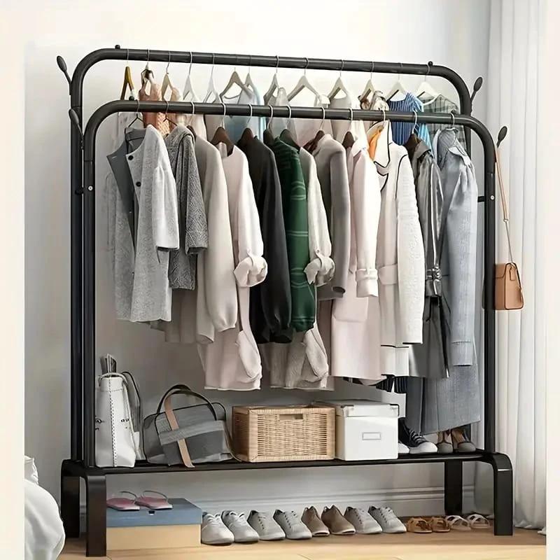 Double Pole Sturdy Clothes Rack – Heavy Duty Metal Organizer for Clothes, Shoes & Accessories (90x44x162cm) households Garment Racks