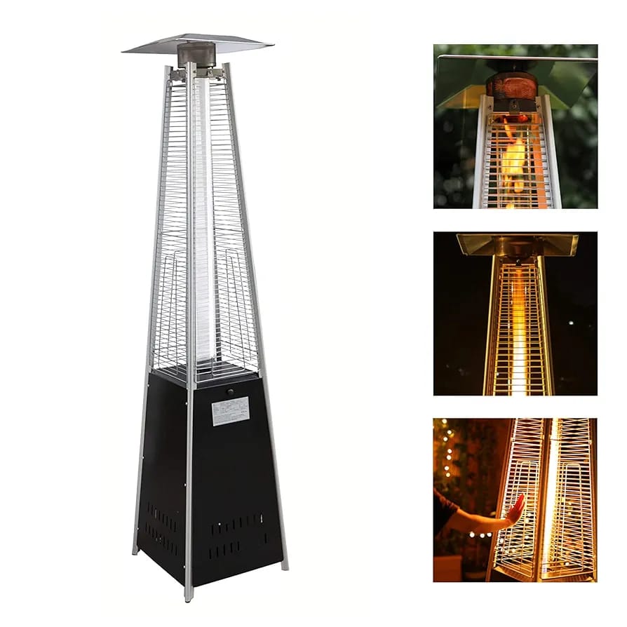 Black Iron Pyramid Patio Heater – Outdoor Gas Heater for Open Spaces