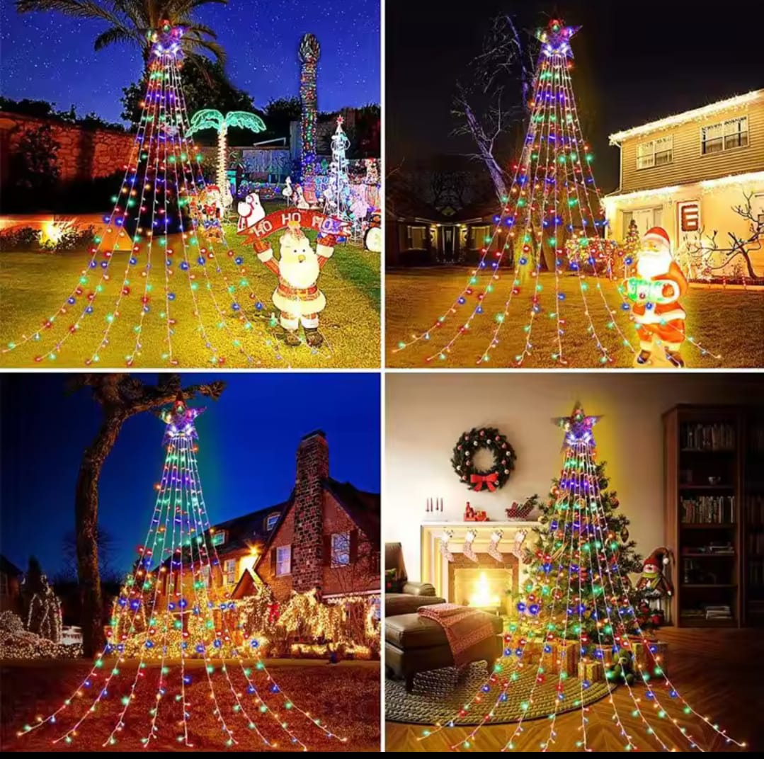 Multicoloured LED Decorative Waterfall Star Lights – 2.2m USB Powered Indoor and Outdoor Décor