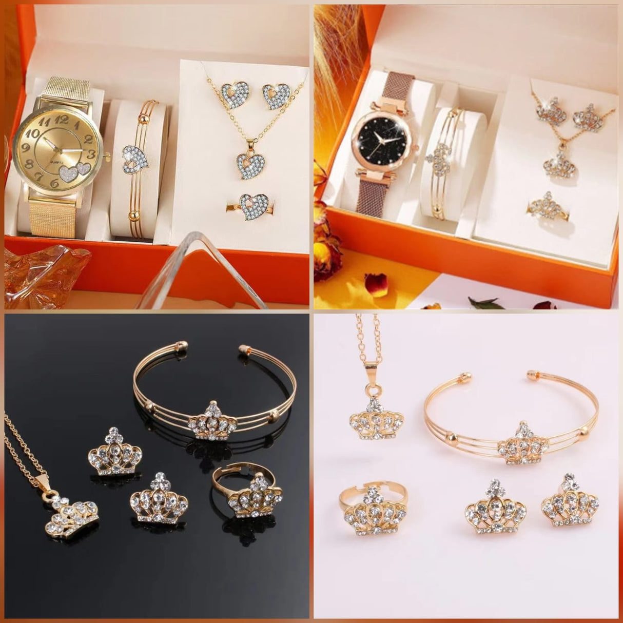 Classy Ladies Gift Set – Elegant 5-in-1 Jewelry and Watch Set in Gold