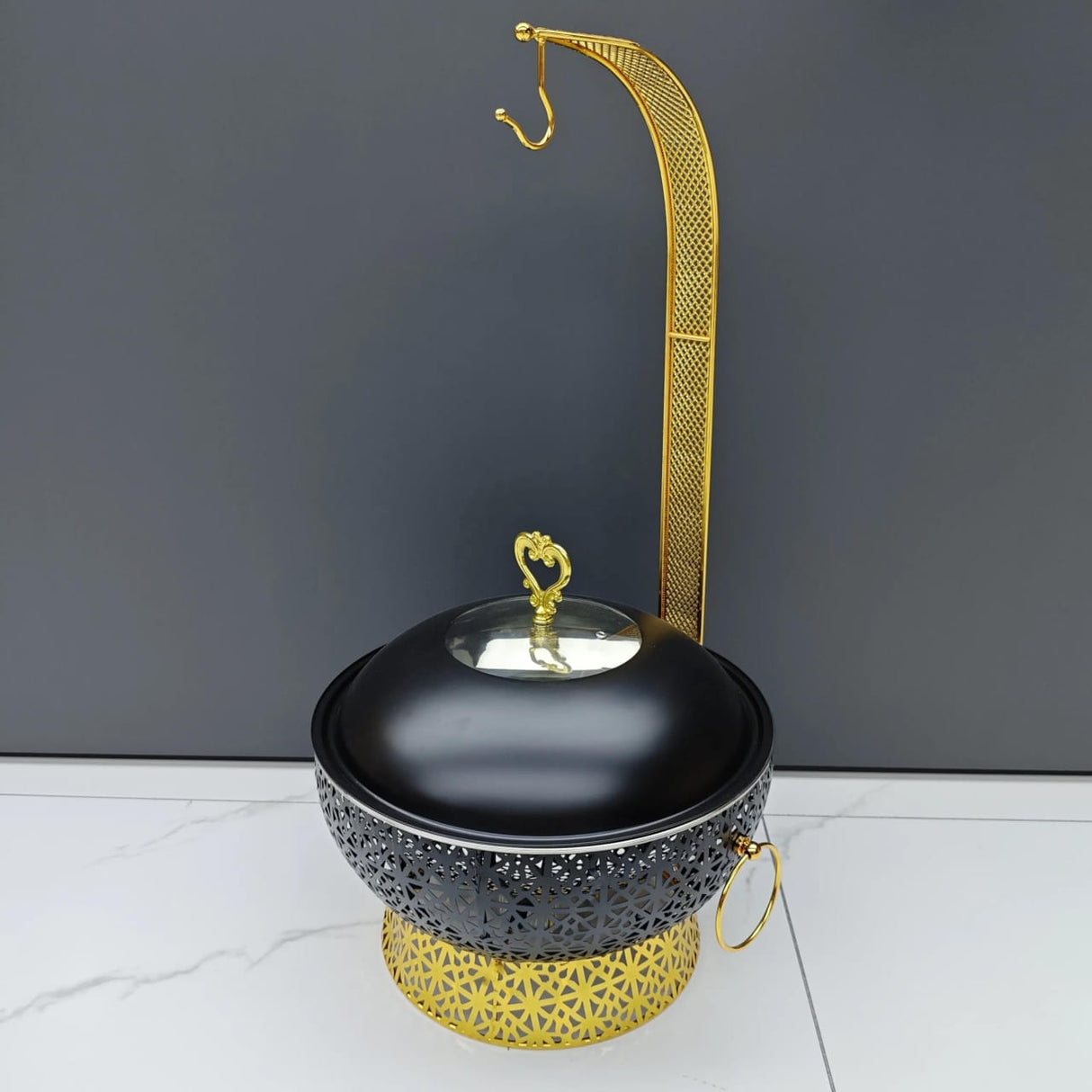 Black Stainless Steel Chaffing Dish – 8L Food Warmer with Hanging Lid