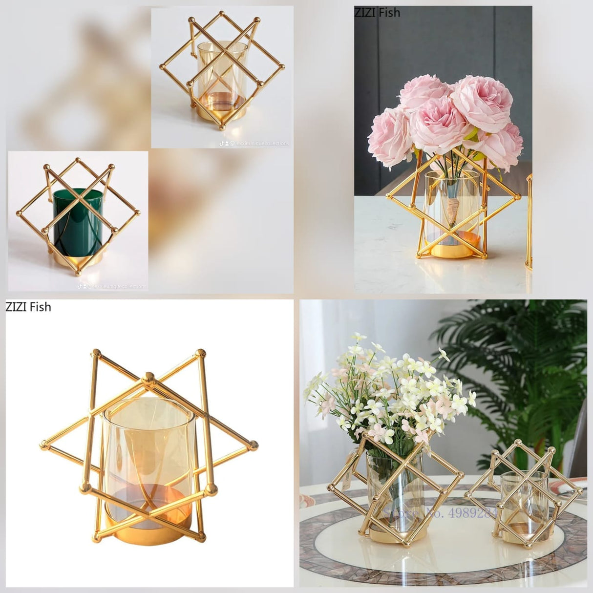 Luxury Flower Pot and Candle Holder – 20×18cm Modern Electroplated Glass Vase in Green