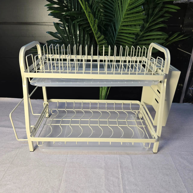 2 Layer High Quality White Dishrack – Carbon Steel Kitchen Drying Rack with Cutlery Holder dish racks Dish Racks