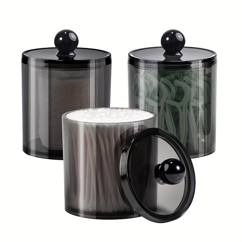 10 oz Bathroom storage Jar Black Plastic Dispenser Box with Lid