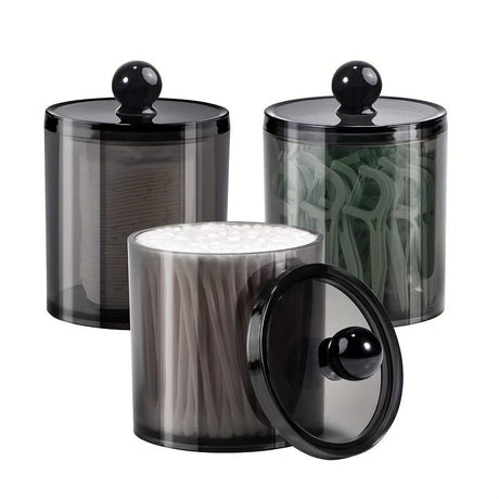 10 oz Bathroom storage Jar Black Plastic Dispenser Box with Lid