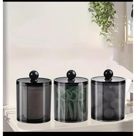 10 oz Bathroom storage Jar Black Plastic Dispenser Box with Lid