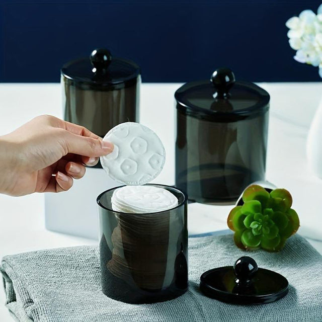 10 oz Bathroom storage Jar Black Plastic Dispenser Box with Lid