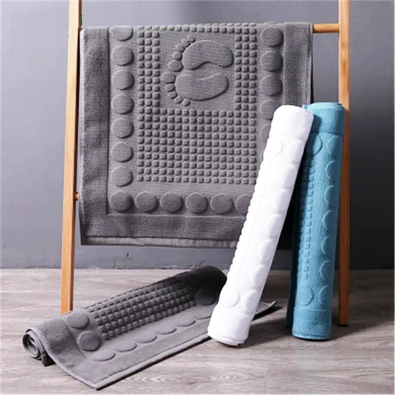 100% Cotton Jacquard Large Luxury Bath Floor Towels | 50 x 80 cm | 600 GSM | Grey & White