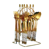Furaha Finds 24-Piece Gold Marble Cutlery Set with Stand