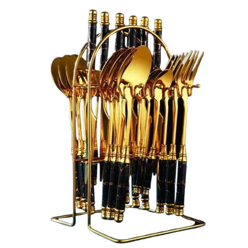 Furaha Finds 24-Piece Gold Marble Cutlery Set with Stand