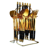 Furaha Finds 24-Piece Gold Marble Cutlery Set with Stand