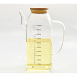 1000ml Square Shaped Oil Jar with Bamboo Lid Stylish and Functional Oil Dispenser for Kitchen