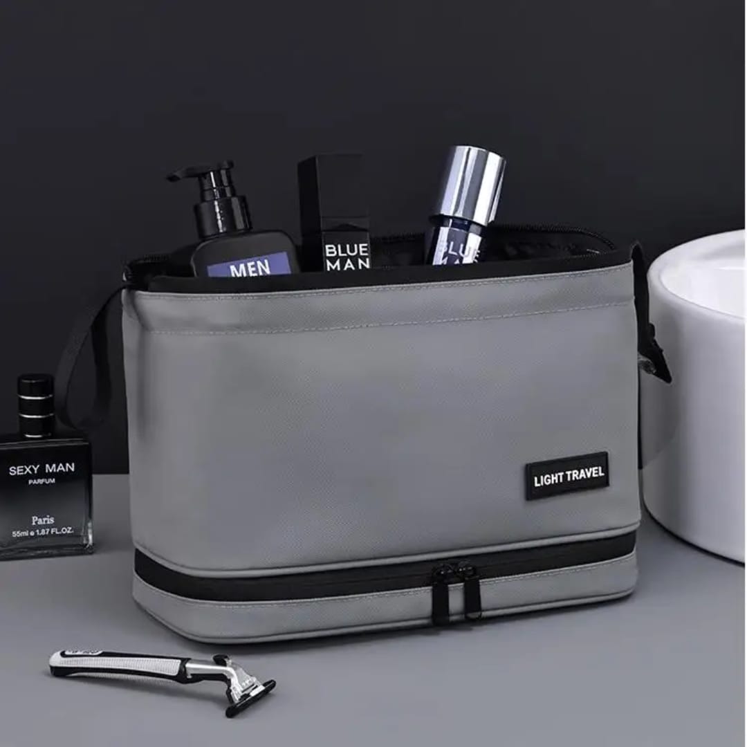 Grey Cosmetic Bag in Use
