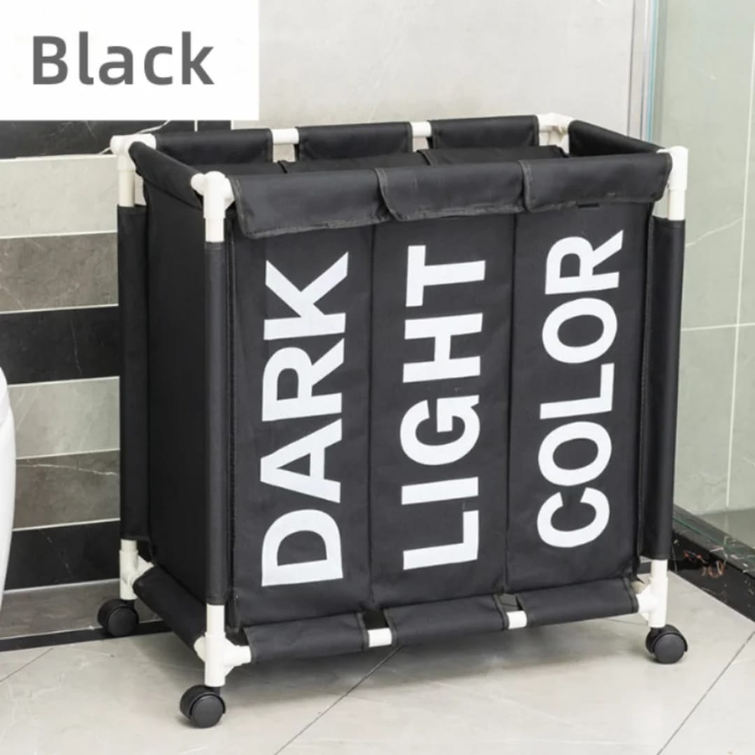 3-Compartment Oxford Fabric Laundry Basket with Wheels
