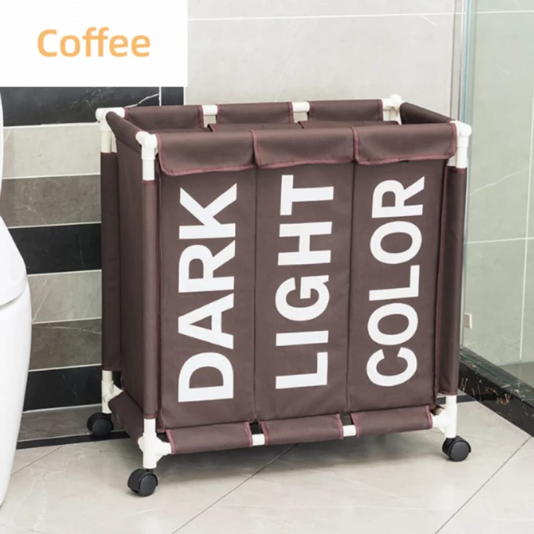 3-Compartment Oxford Fabric Laundry Basket with Wheels