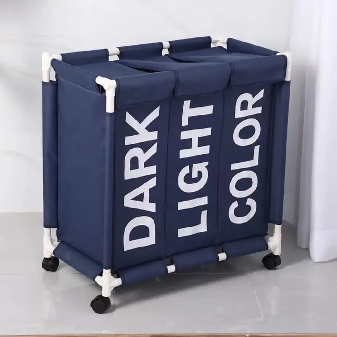 3-Compartment Oxford Fabric Laundry Basket with Wheels