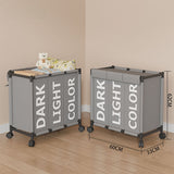 3-Compartment Oxford Fabric Laundry Basket with Wheels