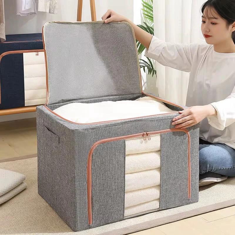 100L Foldable Storage Organizer Box with Zipper and Window 60x42x40cm Storage Bins Household Storage Bags