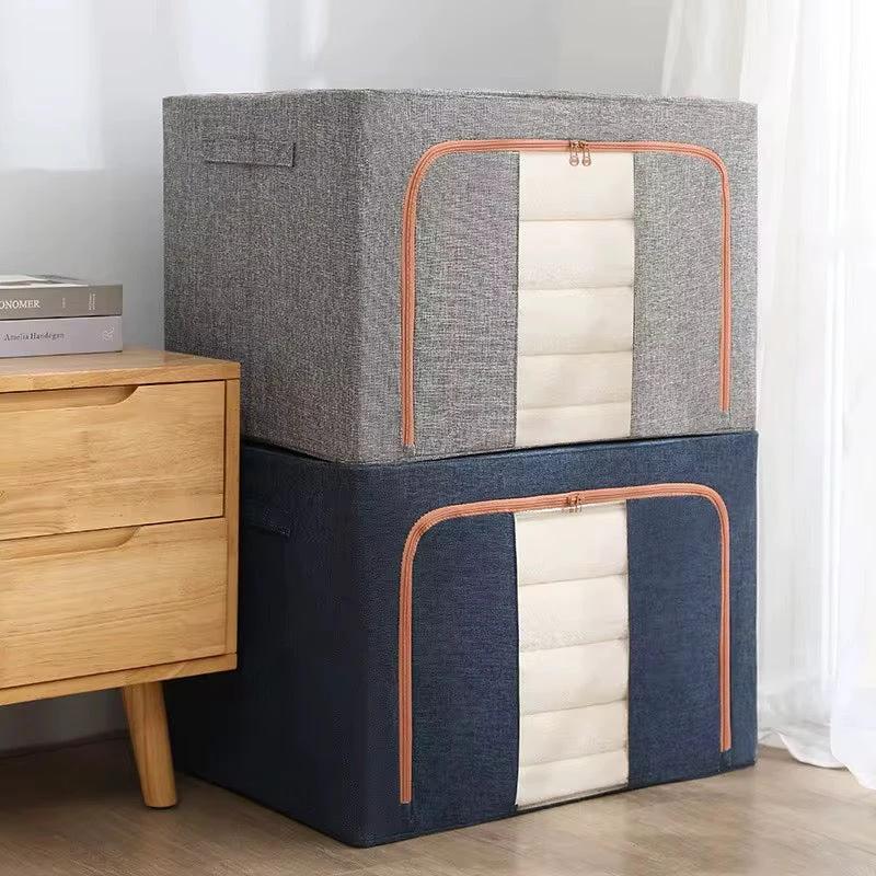 100L Foldable Storage Organizer Box with Zipper and Window 60x42x40cm Storage Bins Household Storage Bags