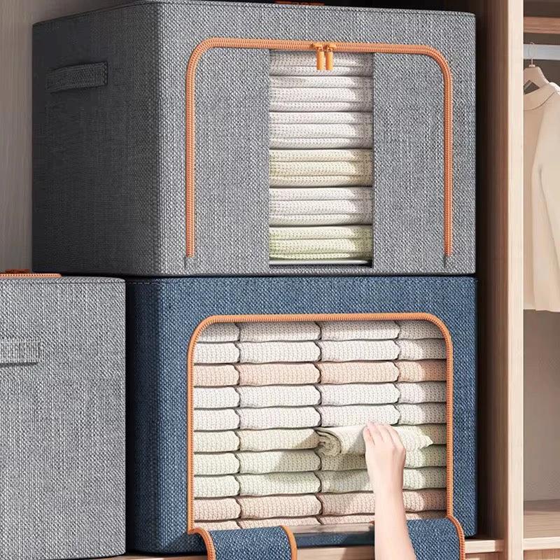 100L Foldable Storage Organizer Box with Zipper and Window 60x42x40cm Storage Bins Household Storage Bags
